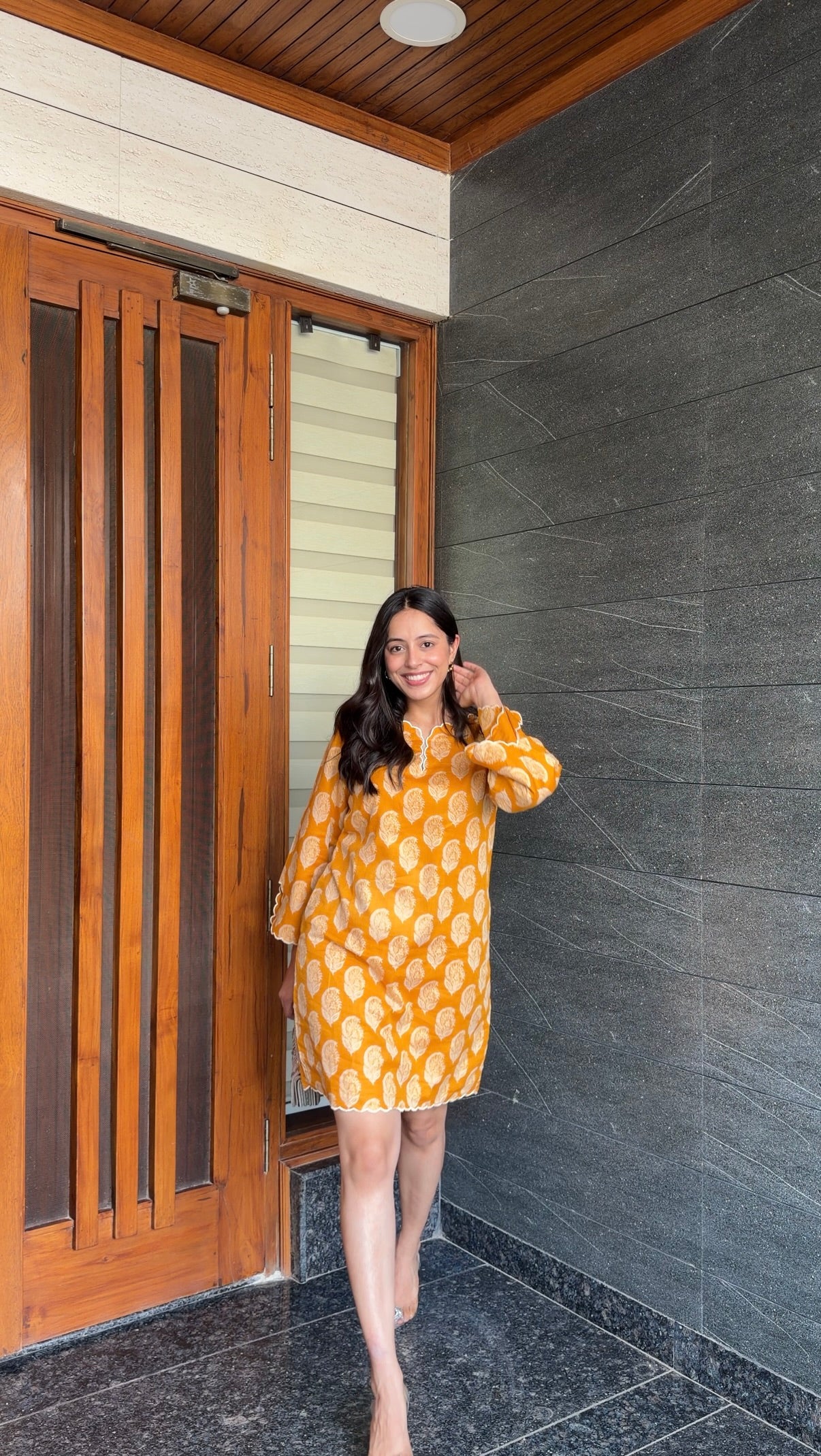 Mustard White Mul Dress - Golden Yellow / S / Cotton - Allure Armoire
