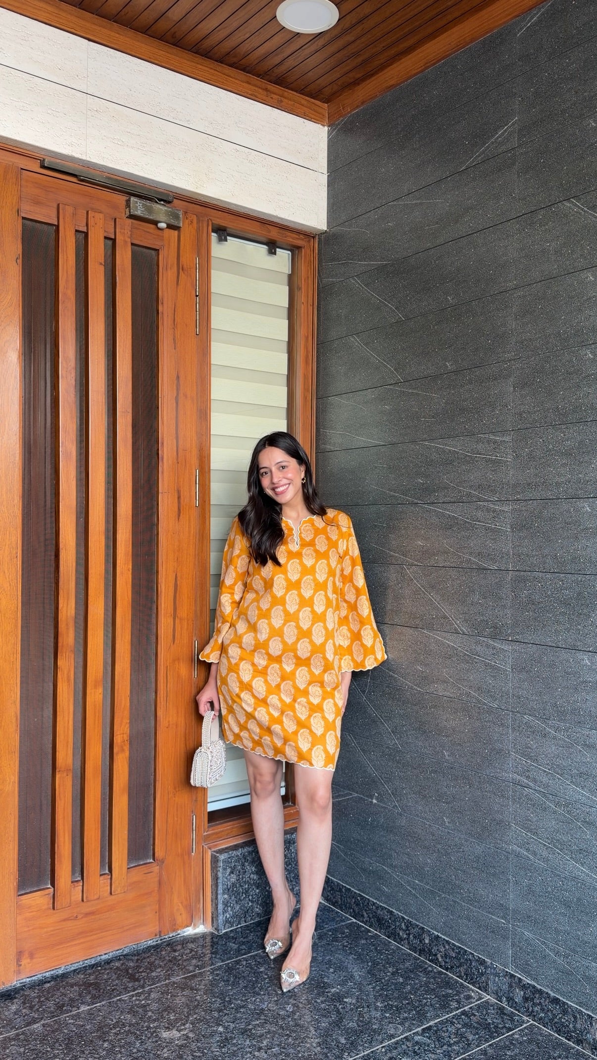 Mustard White Mul Dress - Golden Yellow / S / Cotton - Allure Armoire