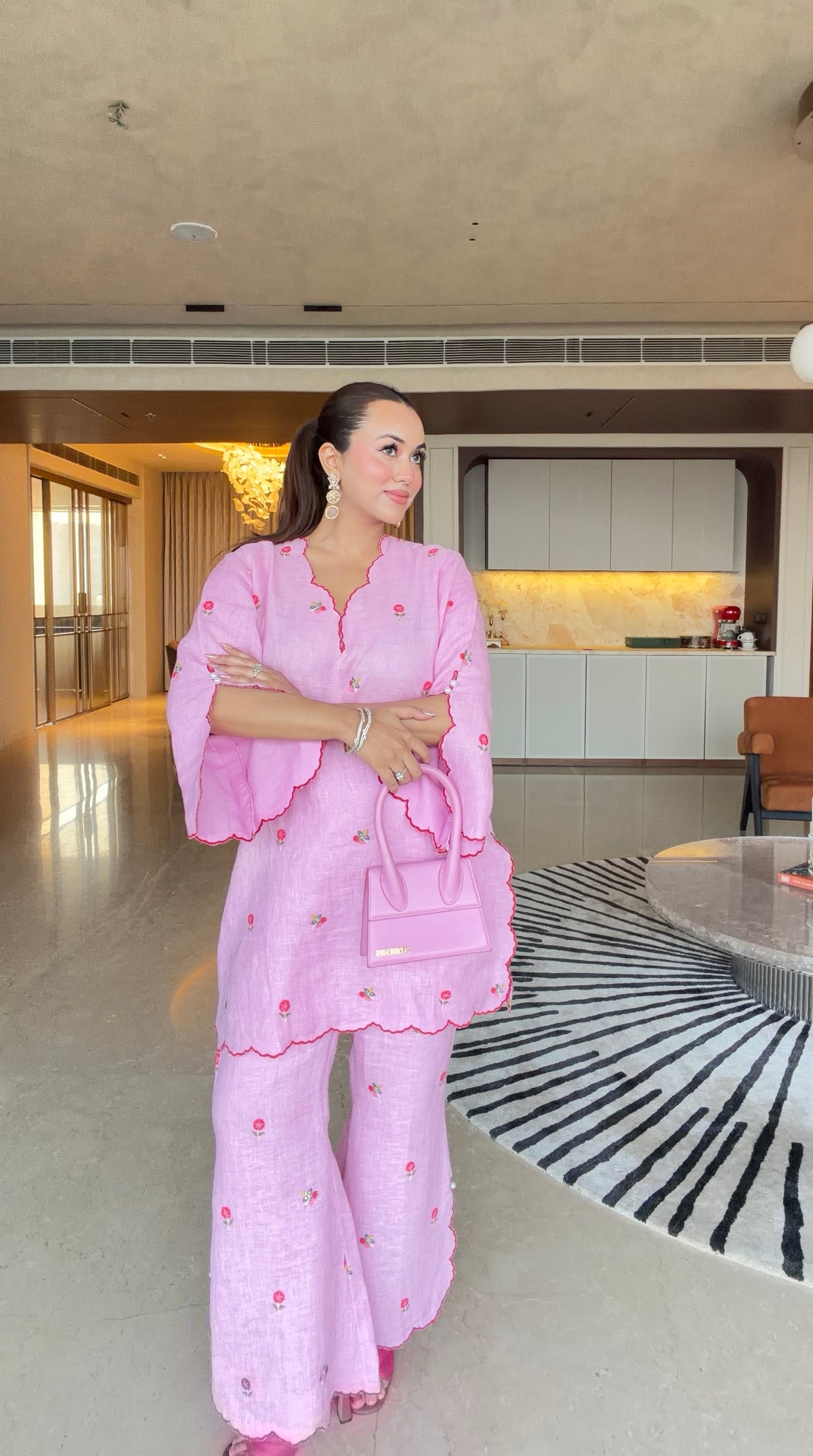 Pink Floral Linen Co-ord - Pink / Small / Linen - Allure Armoire
