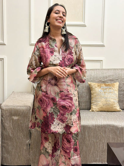Floral Print poly silk Co-ord set