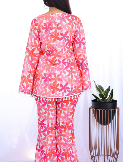 Pinkish Orange Garden flowers Coordset