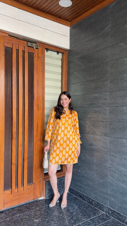 Mustard White Mul Dress - Allure Armoire