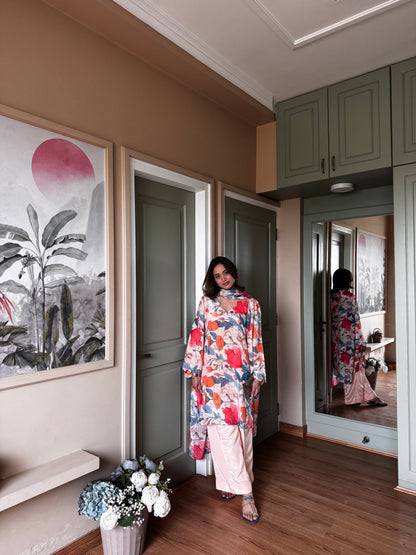 Peach Floral Chinon-Chiffon Suit Set