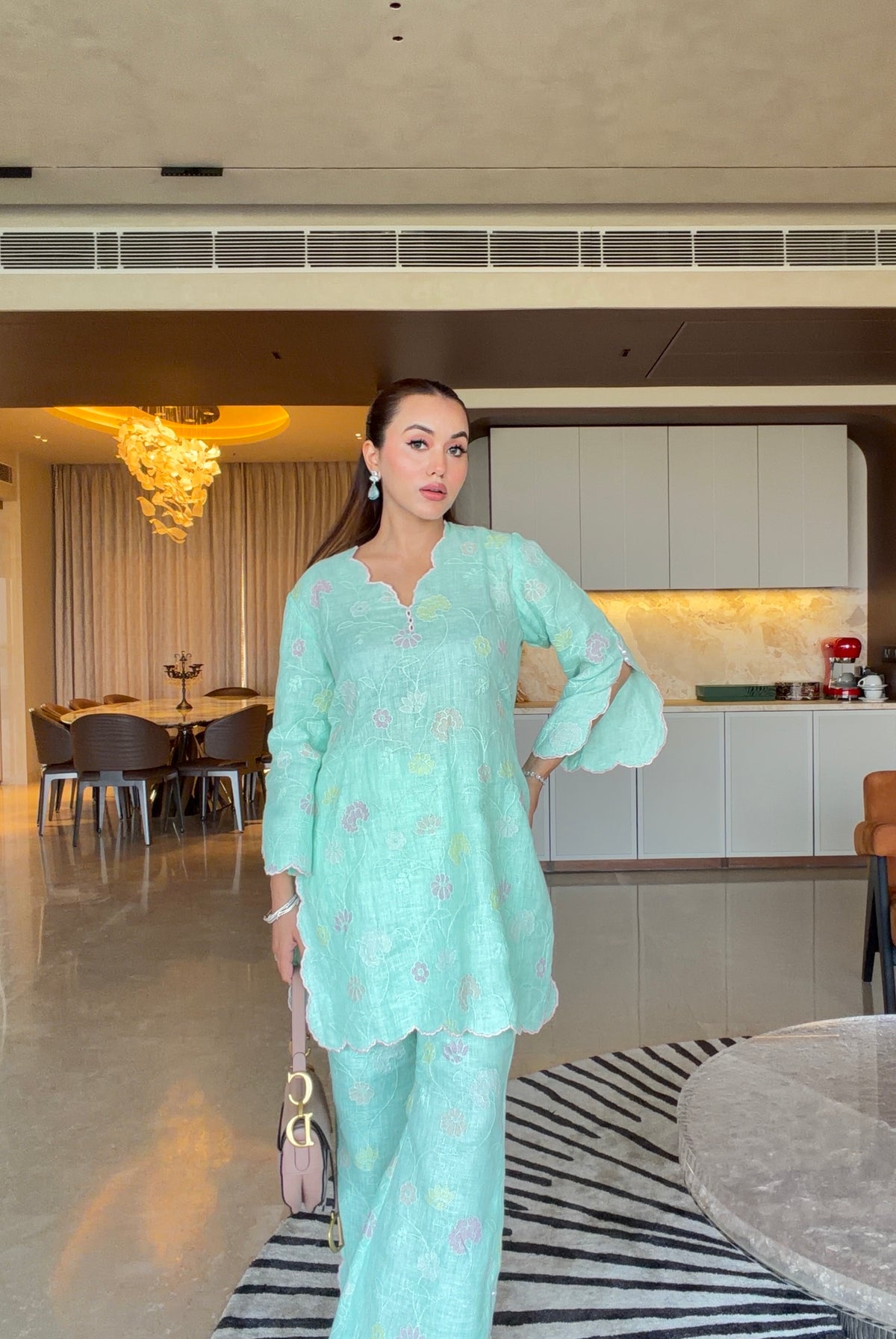 Aqua Bloom Linen Co-ord - Mint Green / Small / Linen - Allure Armoire