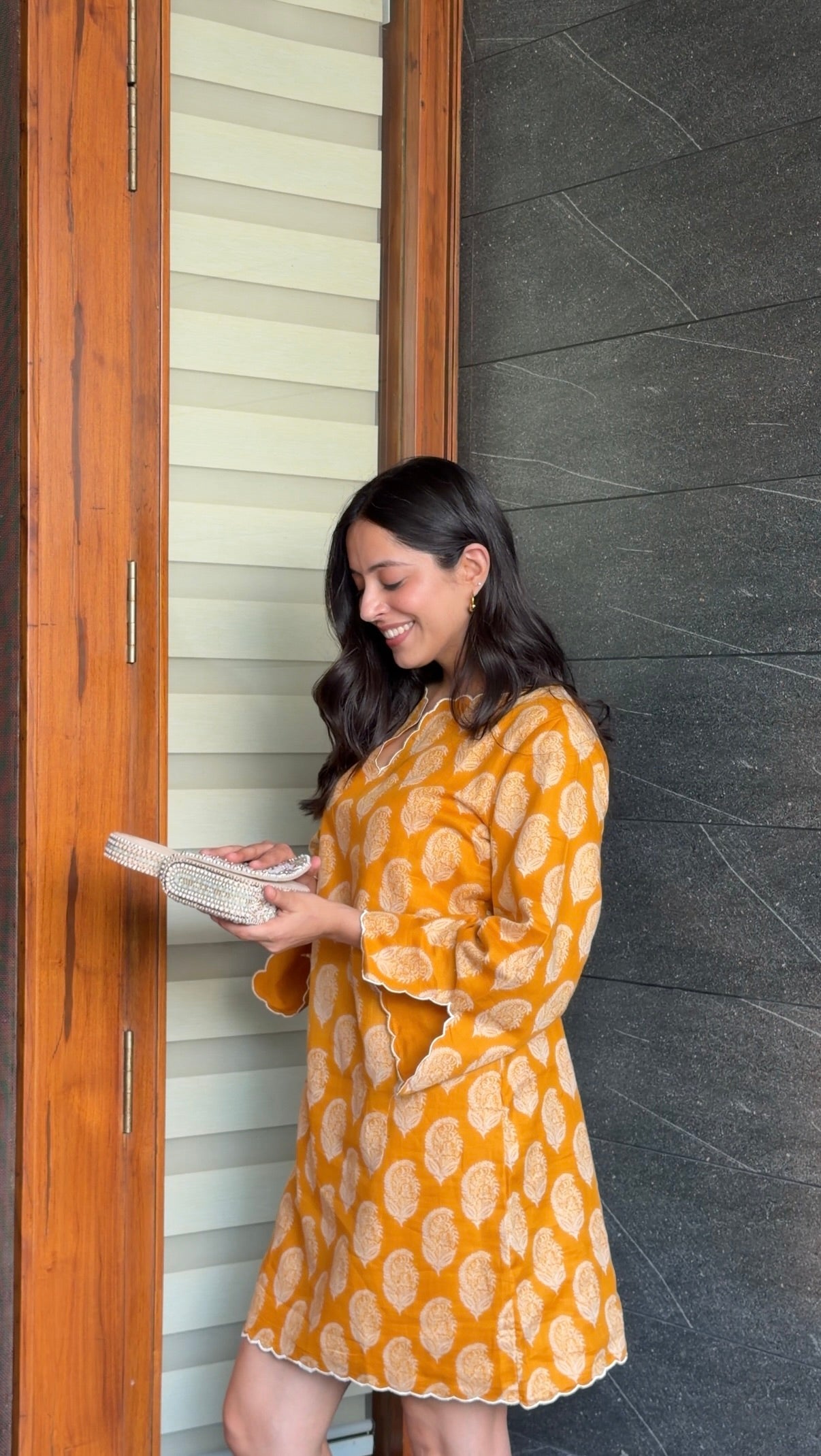 Mustard White Mul Dress - Golden Yellow / S / Cotton - Allure Armoire