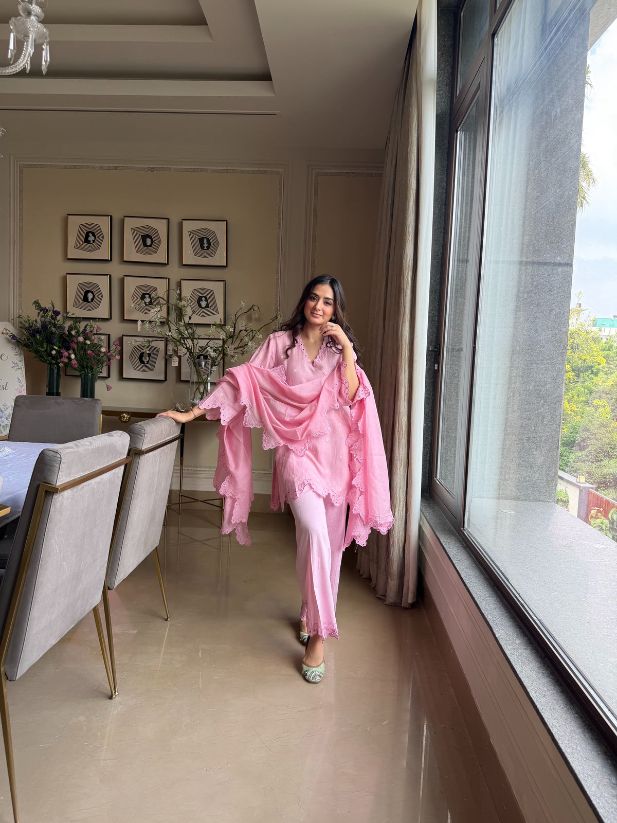 Pink Alora set - Pink / S / Chanderi - Allure Armoire