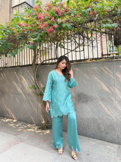 Turquoise Embroidered Mul Set💙
