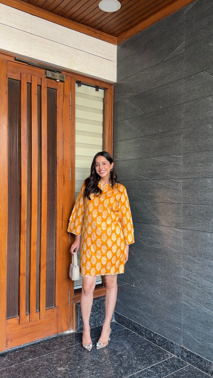 Mustard White Mul Dress - Allure Armoire