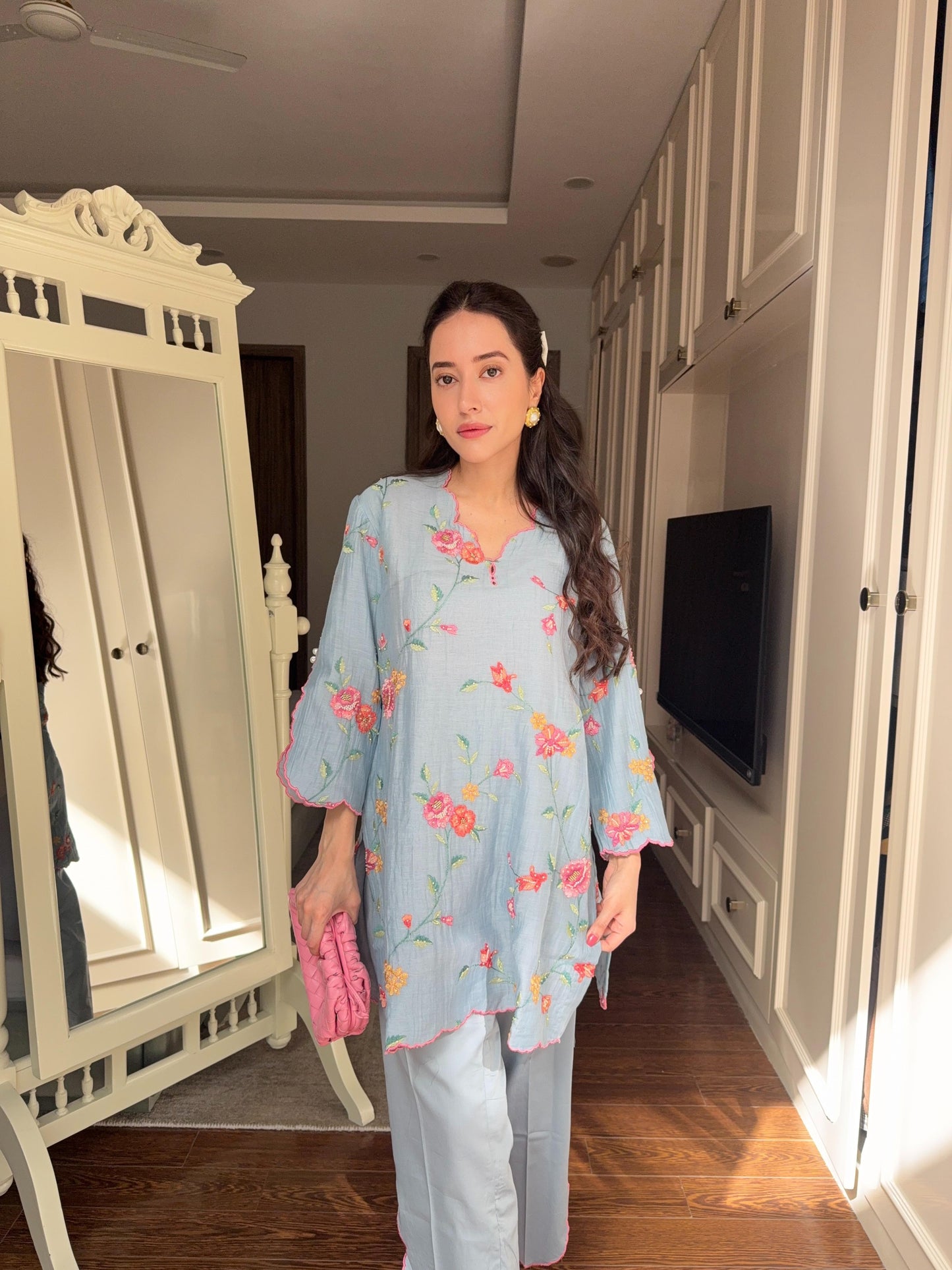 Blue Embroidered Mul Set - Blue / Mul cotton / M - Allure Armoire