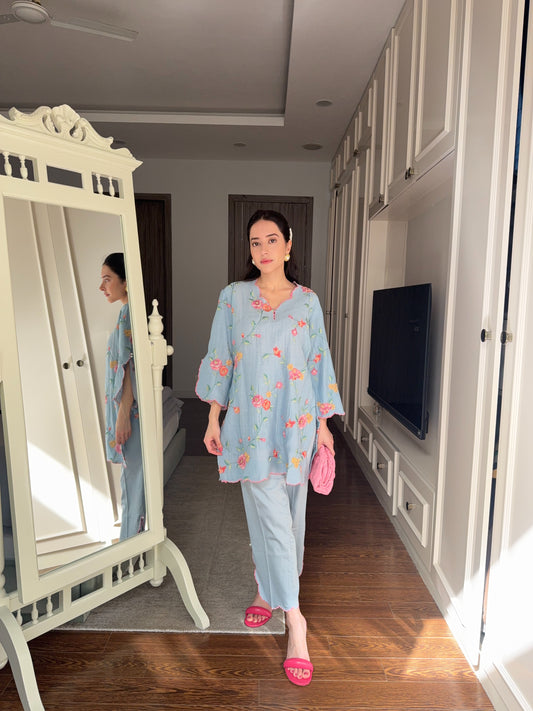 Blue Embroidered Mul Set - Allure Armoire