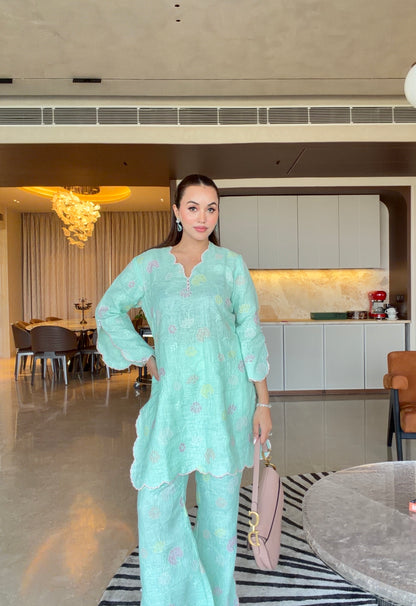 Aqua Bloom Linen Co-ord