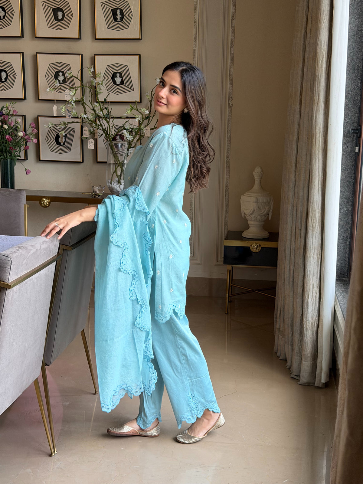 Blue Alora set - Blue / Small / Chanderi - Allure Armoire