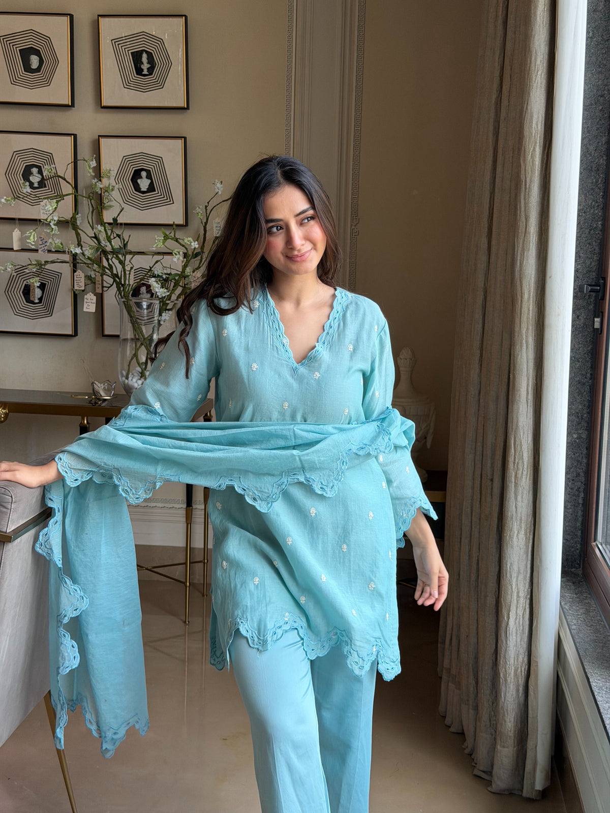 Blue Alora set - Blue / Small / Chanderi - Allure Armoire