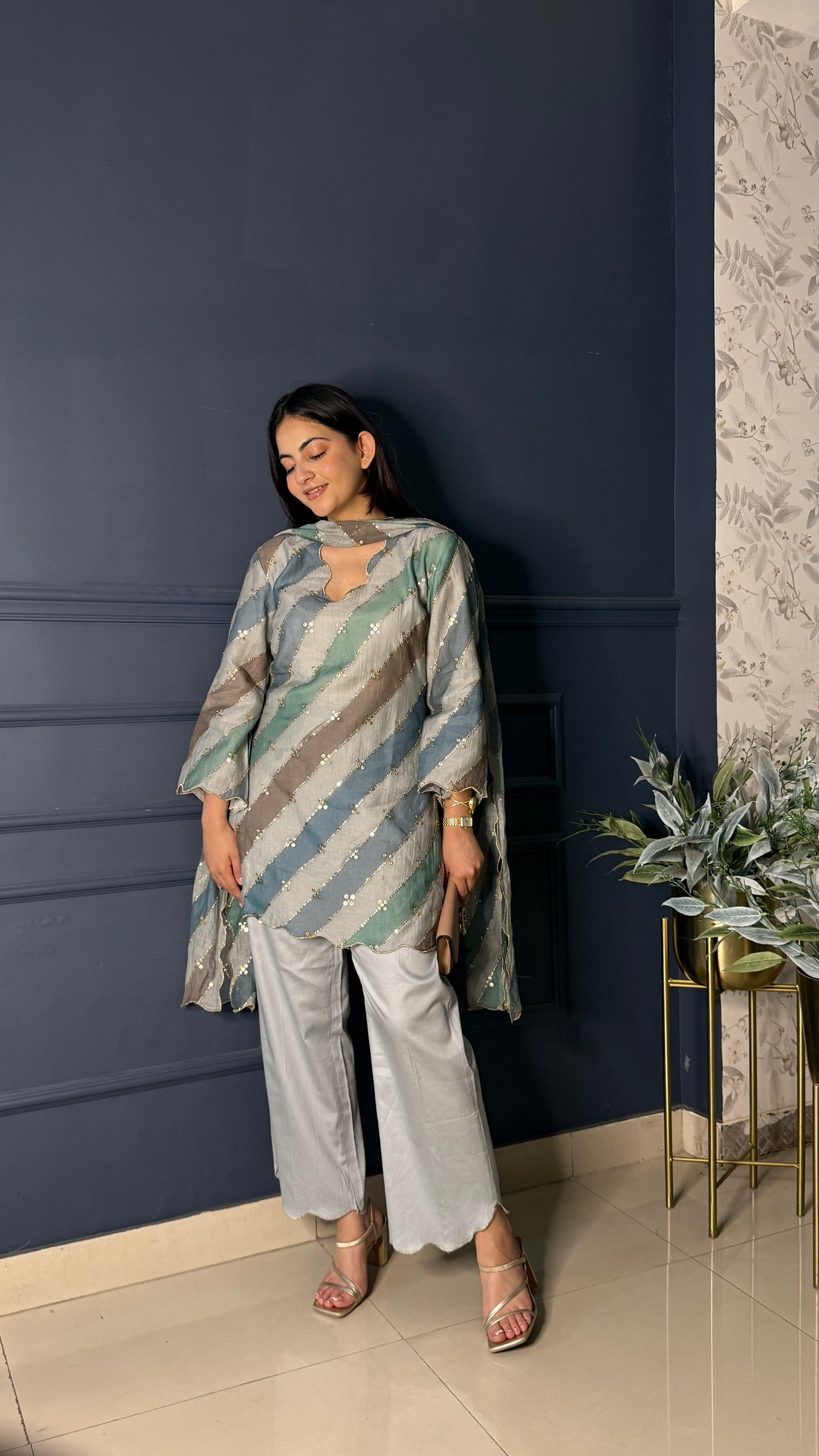 Twilight Set with Dupatta - Seagreen / Mul cotton / Medium - Allure Armoire