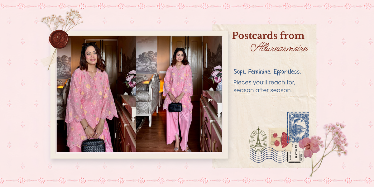 Soft pink women's co-ord kurta set – Allure Armoire – soft, feminine, effortless ethnic wear