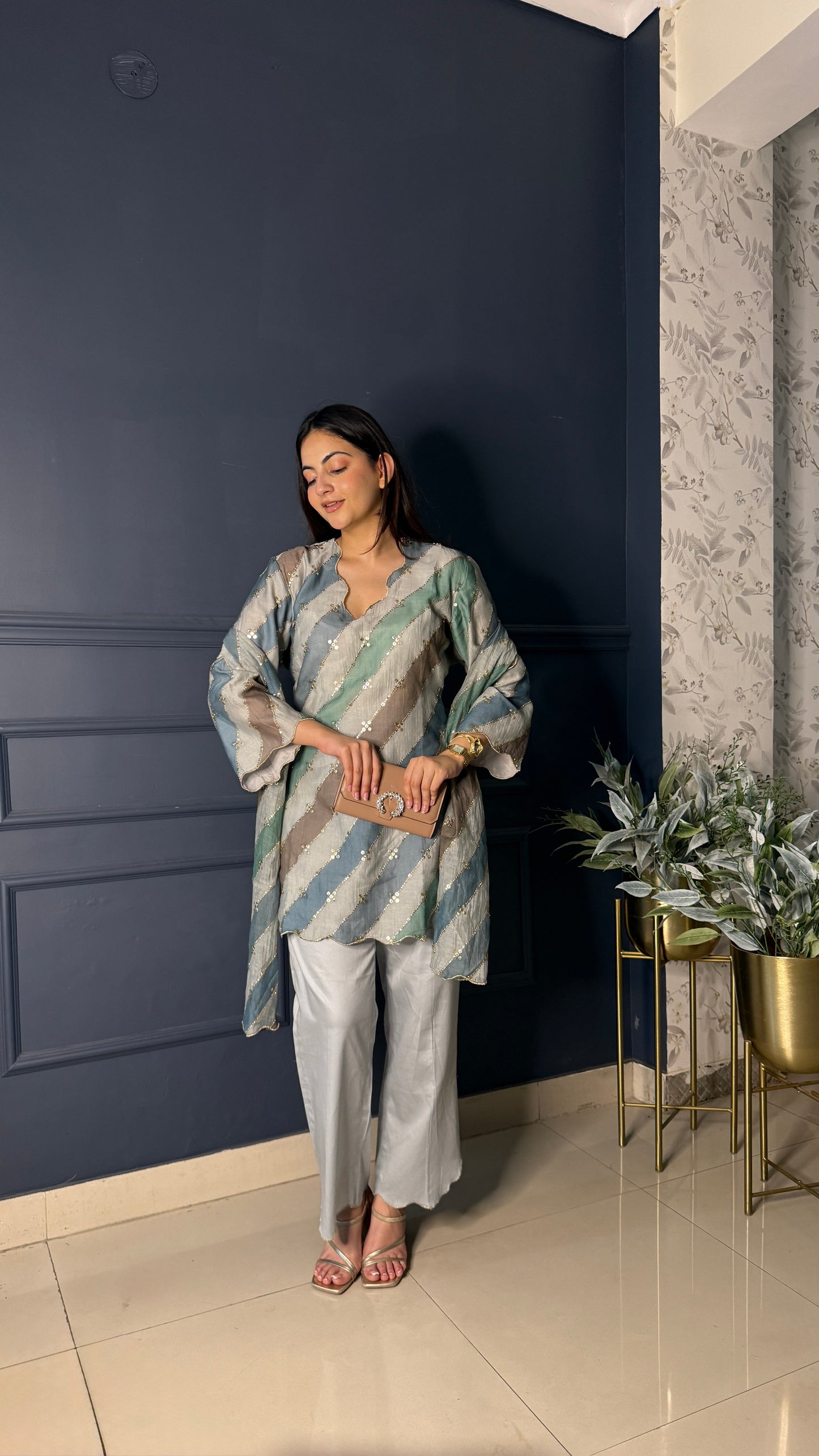 Twilight Set with Dupatta - Seagreen / Mul cotton / Medium - Allure Armoire