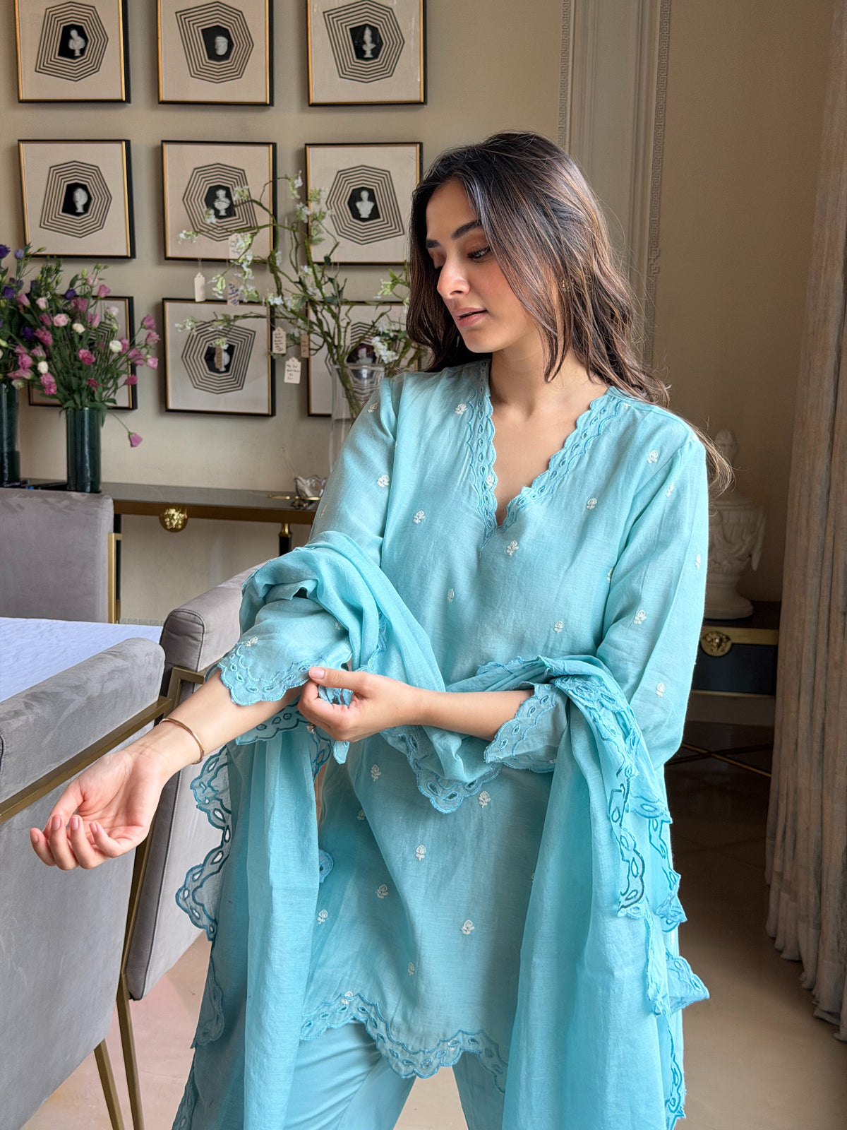 Blue Alora set - Blue / Small / Chanderi - Allure Armoire