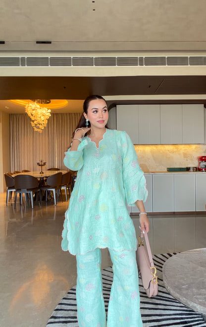 Aqua Bloom Linen Co-ord