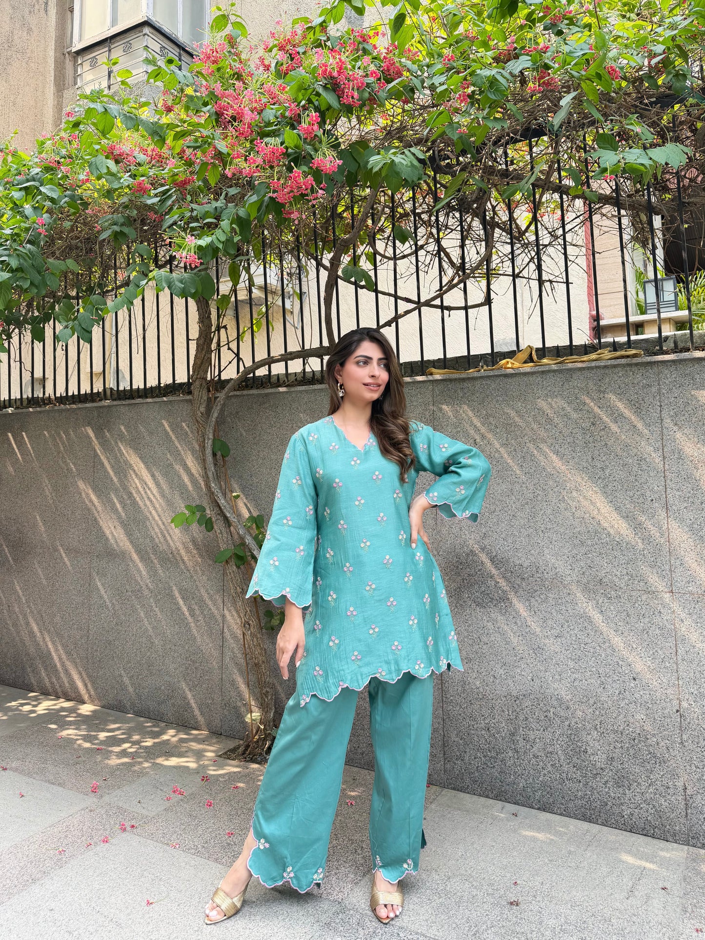 Turquoise Embroidered Mul Set💙 - Turquoise / Medium / Cotton - Allure Armoire