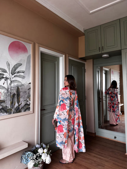 Peach Floral Chinon-Chiffon Suit Set