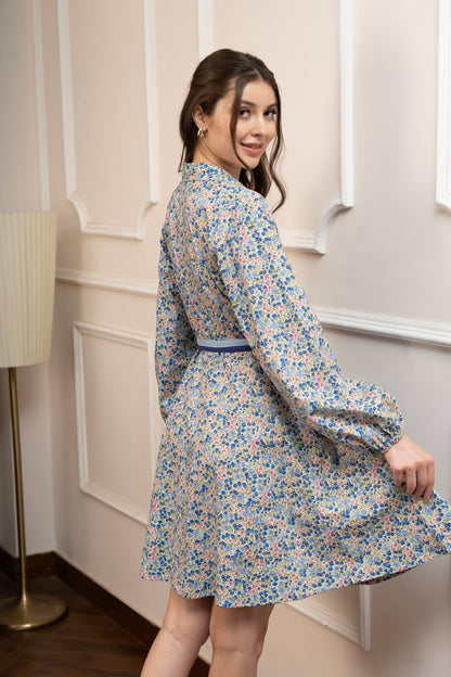 Blue Floral Dress with belt