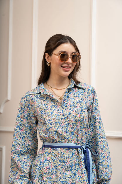 Blue Floral Dress with belt
