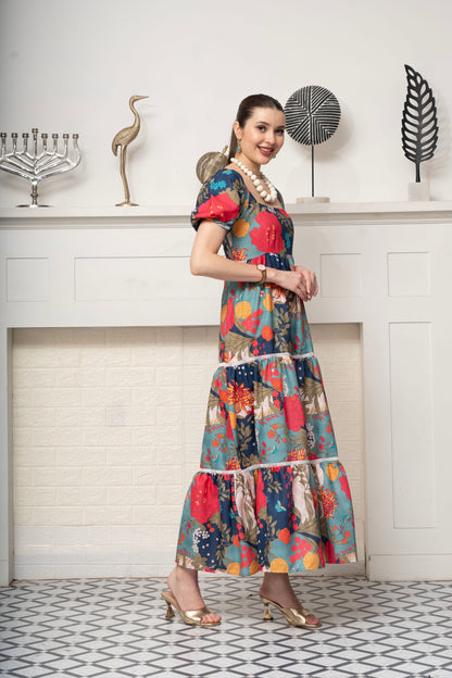 Beach Blue Cotton Linen Maxi