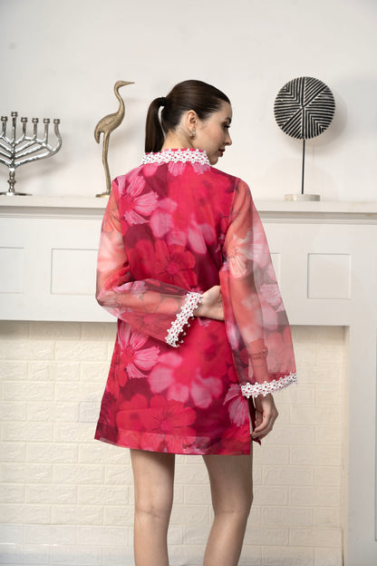Ruby Red flowerish Organza Top