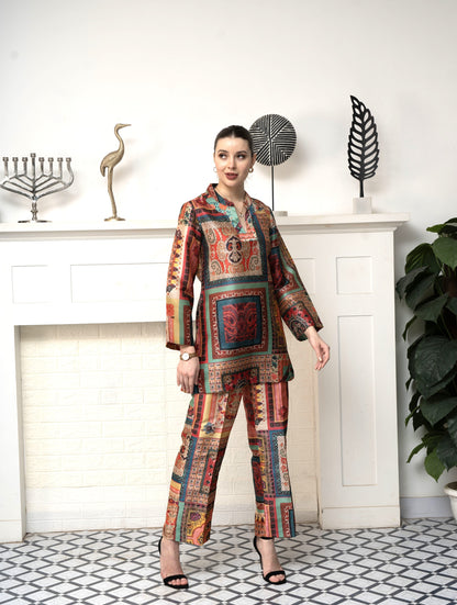 Printed Poly Silk Co-ord Set