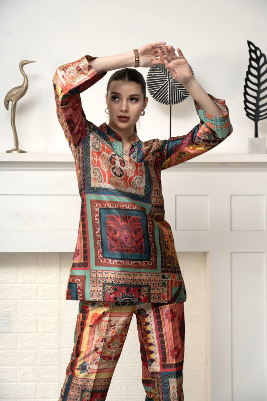 Printed Poly Silk Co-ord Set