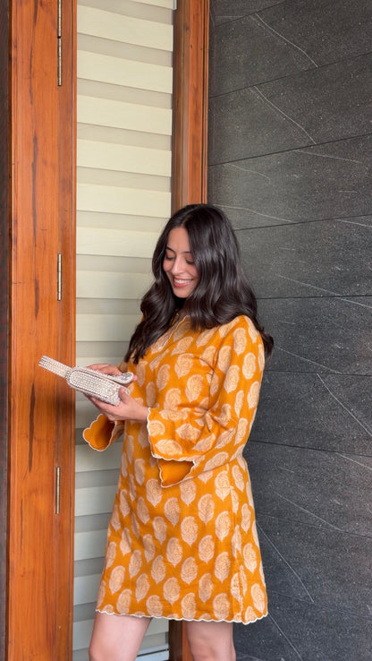 Mustard White Mul Dress - Allure Armoire