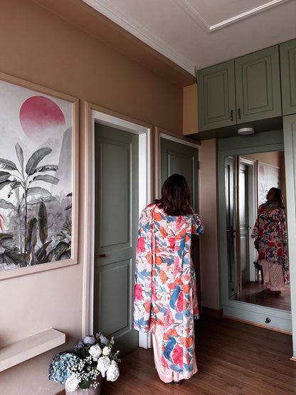 Peach Floral Chinon-Chiffon Suit Set