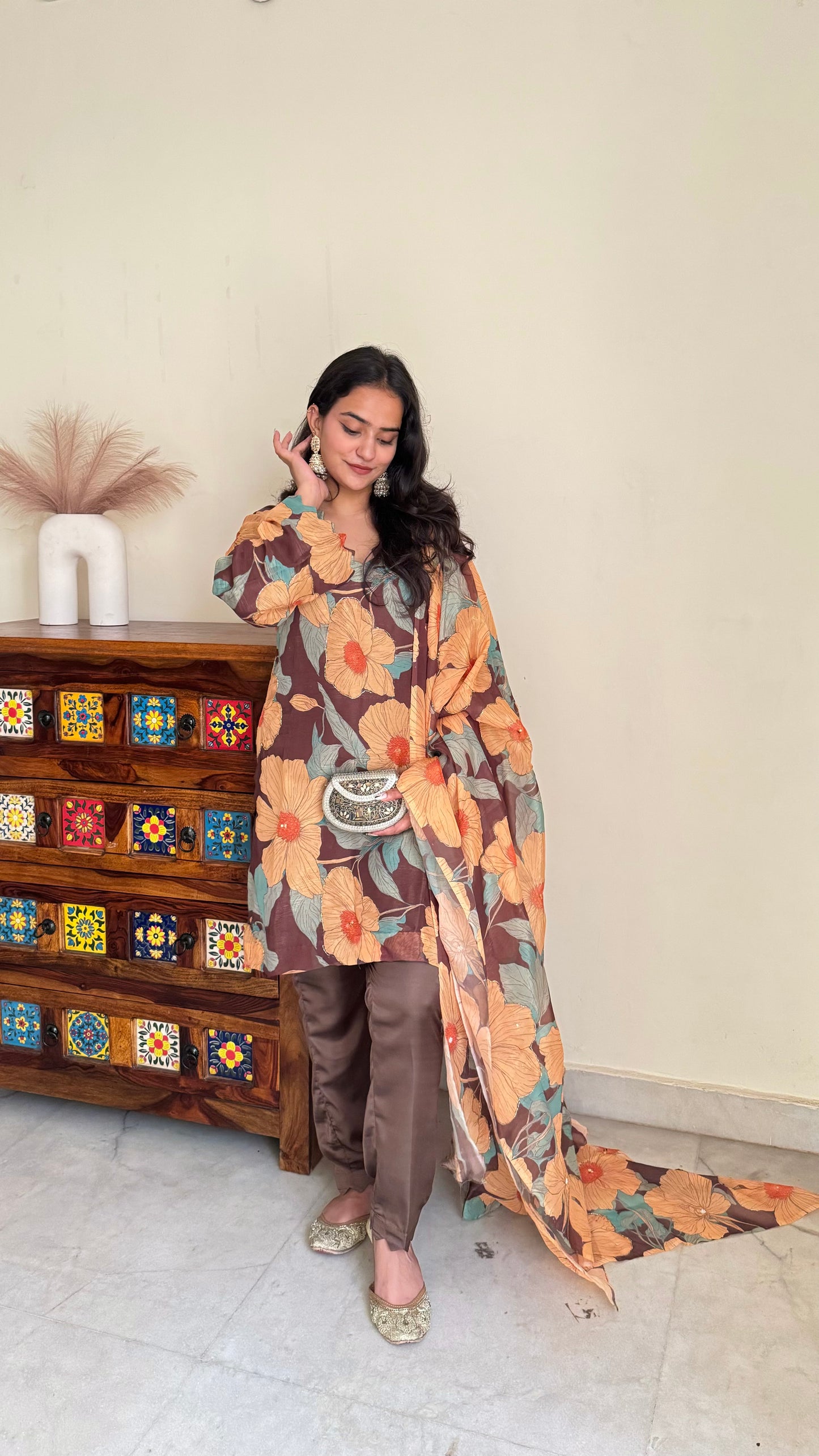 Tissue organza brown suit set
