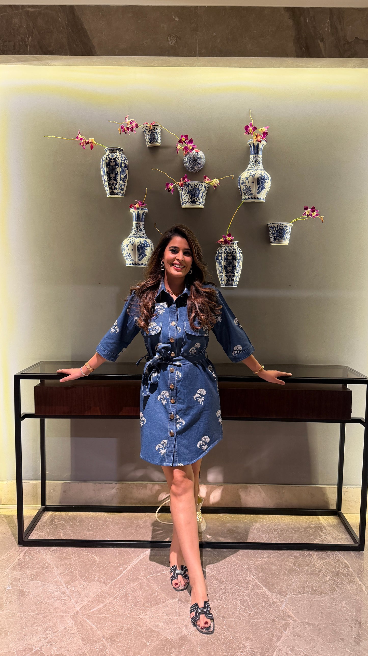 Denim dress with belt - Cobalt Blue / S - Allure Armoire