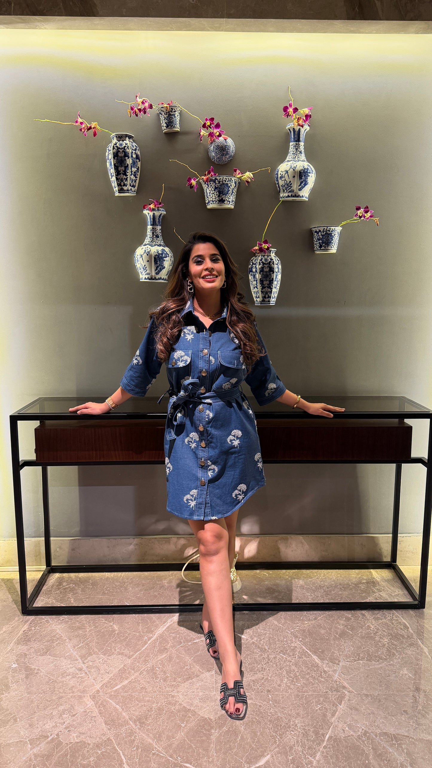 Denim dress with belt - Cobalt Blue / S - Allure Armoire