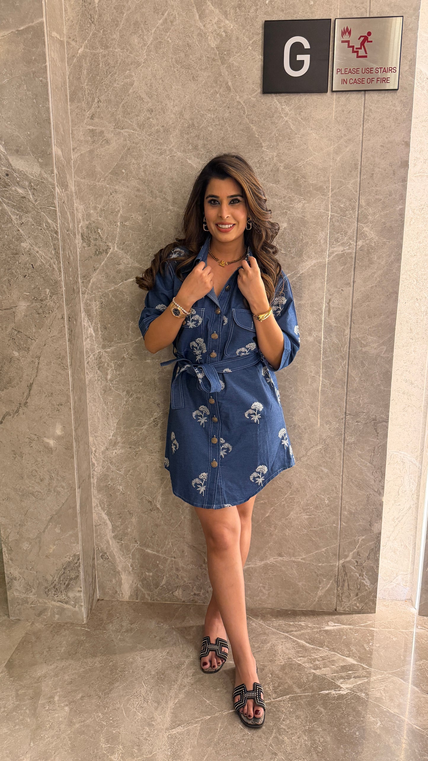 Denim dress with belt - Cobalt Blue / S - Allure Armoire