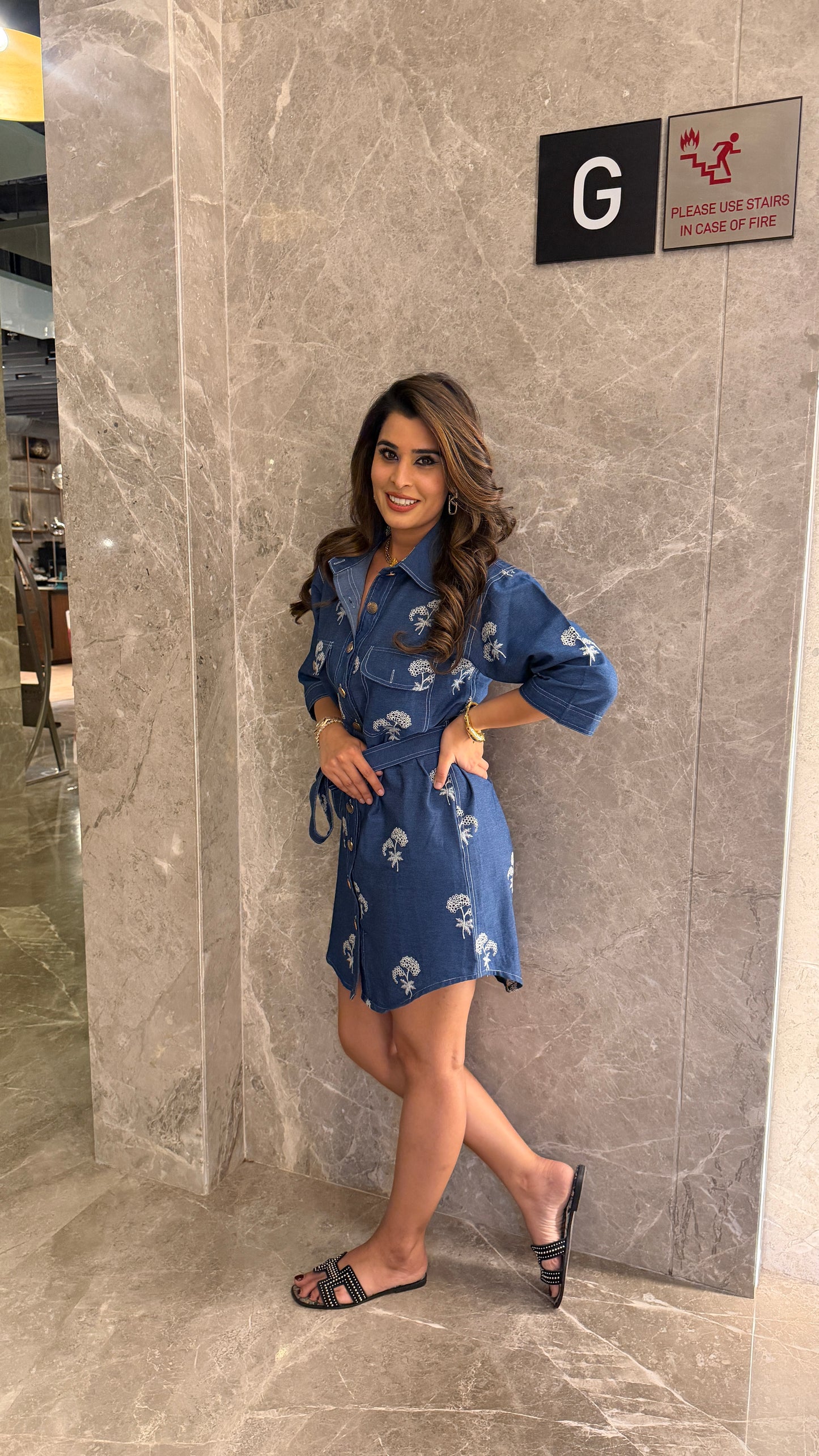 Denim dress with belt - Cobalt Blue / S - Allure Armoire