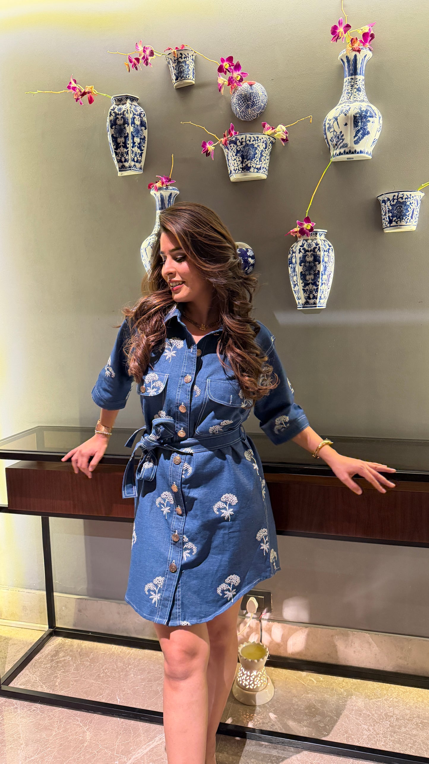 Denim dress with belt - Cobalt Blue / S - Allure Armoire