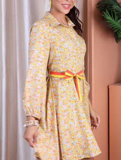 Yellow/Orange Floral Dress with belt