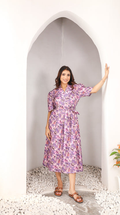 Mauve Floral Cotton Dress