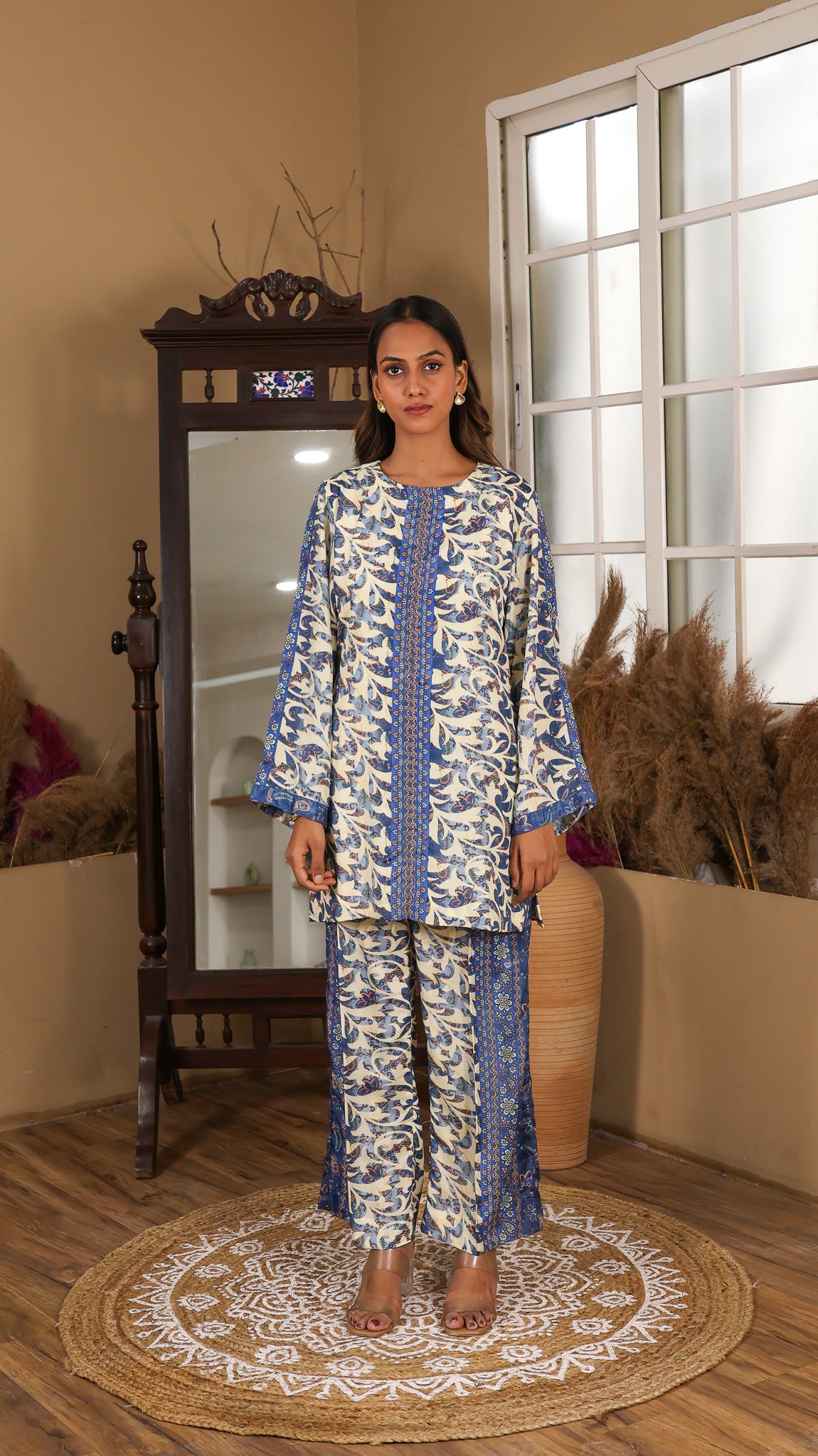 Printed Soft Silk Blue Coord