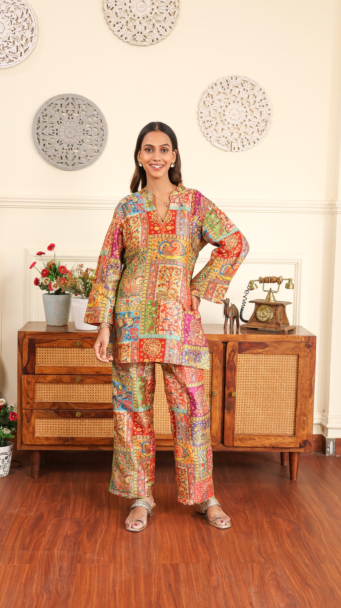 Traditional Printed Coord In Poly Silk