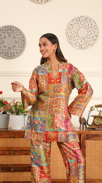 Traditional Printed Coord In Poly Silk