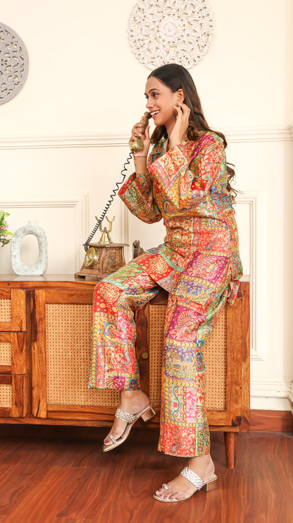 Traditional Printed Coord In Poly Silk