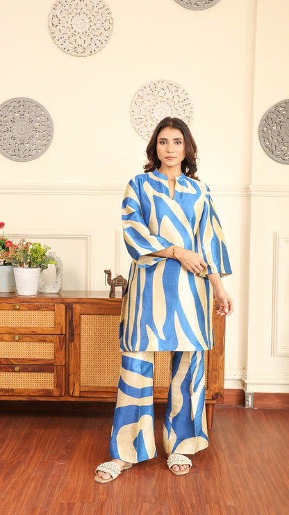 Blue Beige Printed Set