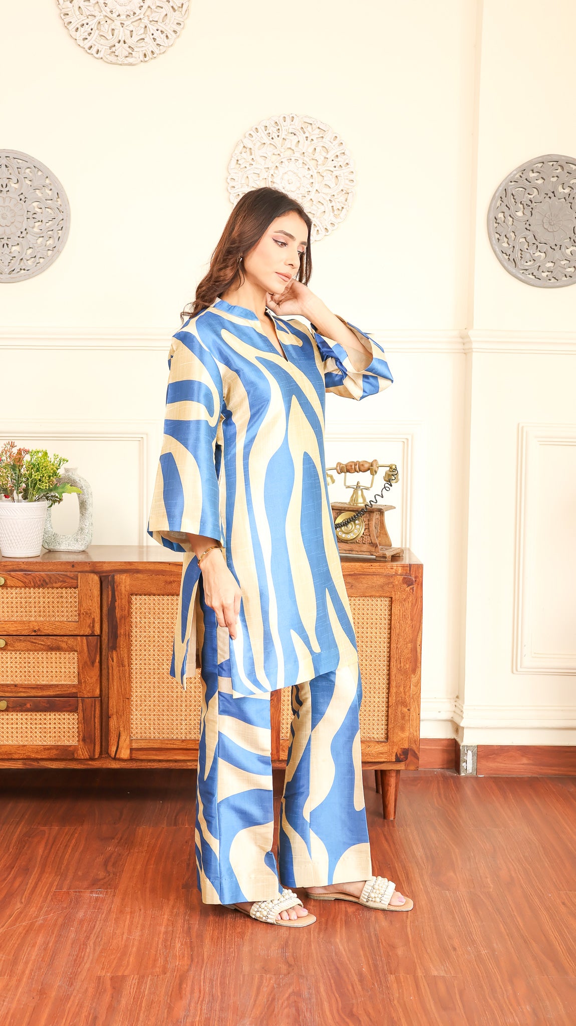 Blue Beige Printed Set