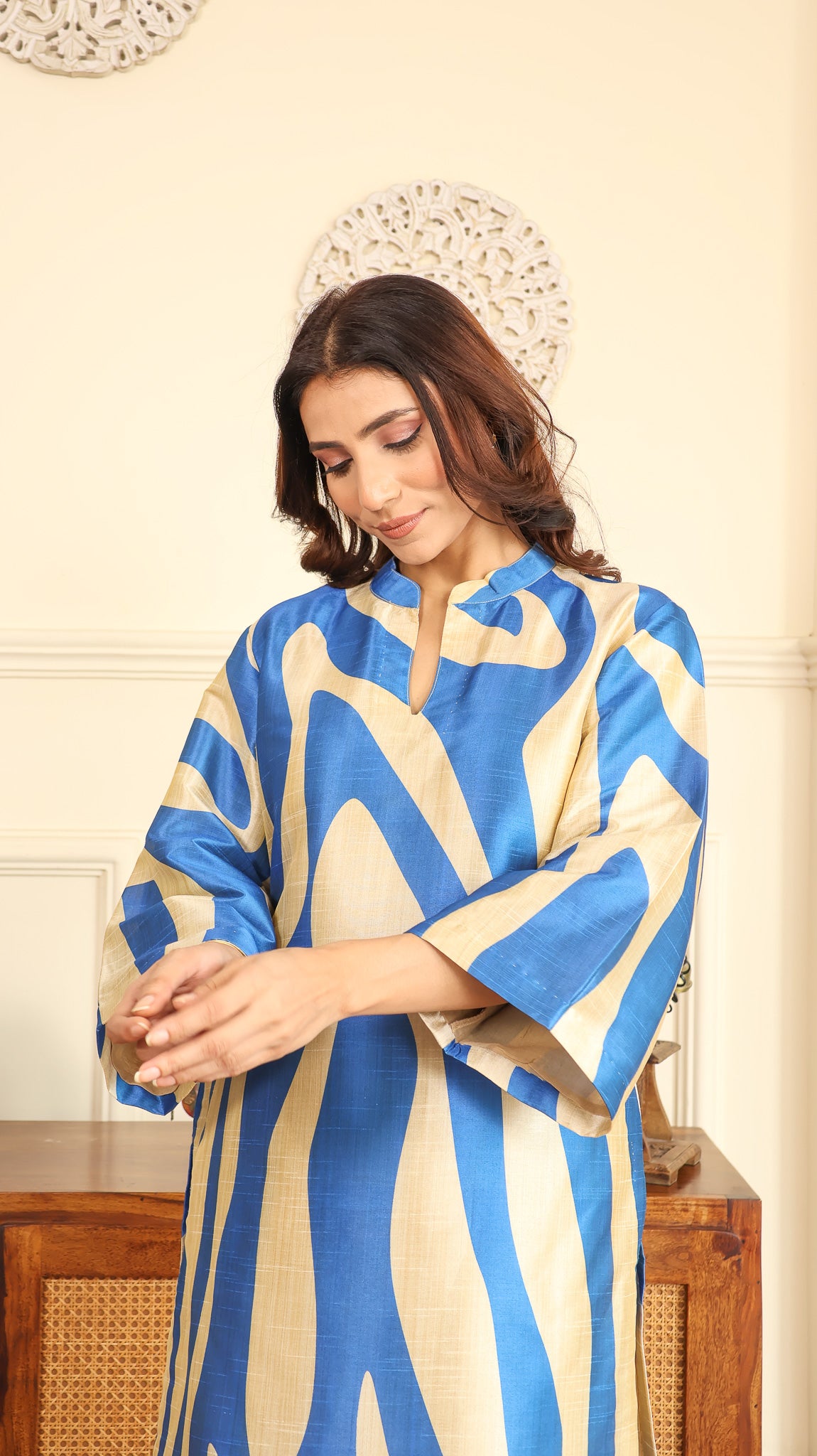 Blue Beige Printed Set