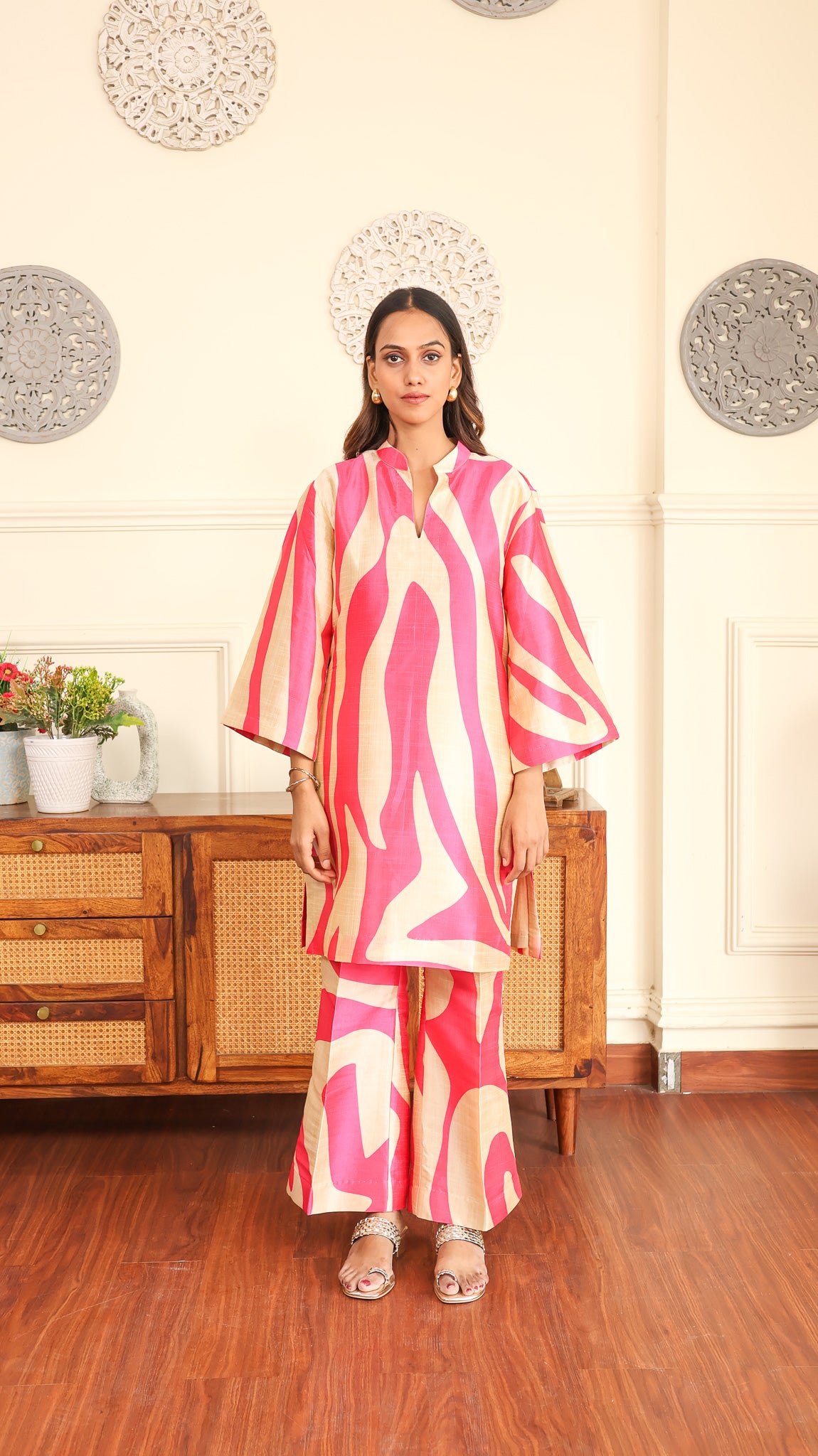 Pink Beige Printed Set