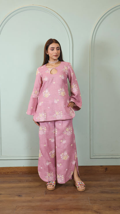 Pink Sequenced Linen set