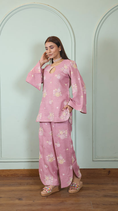 Pink Sequenced Linen set